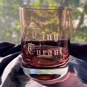 Pink Amethyst Krosno "Tiny Tyrant" Etched Double Old Fashioned Glass 16oz